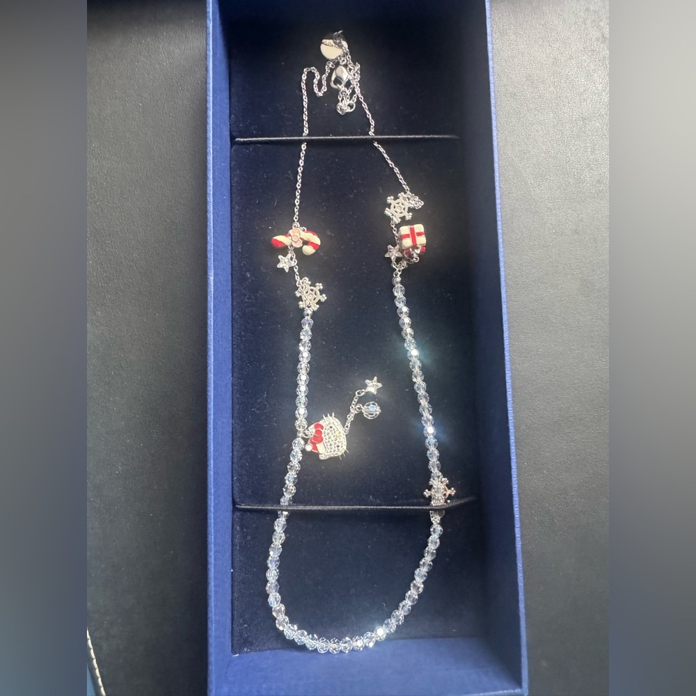 Hello Kitty Swarovski crystal holiday Necklace with silver and Red Charms